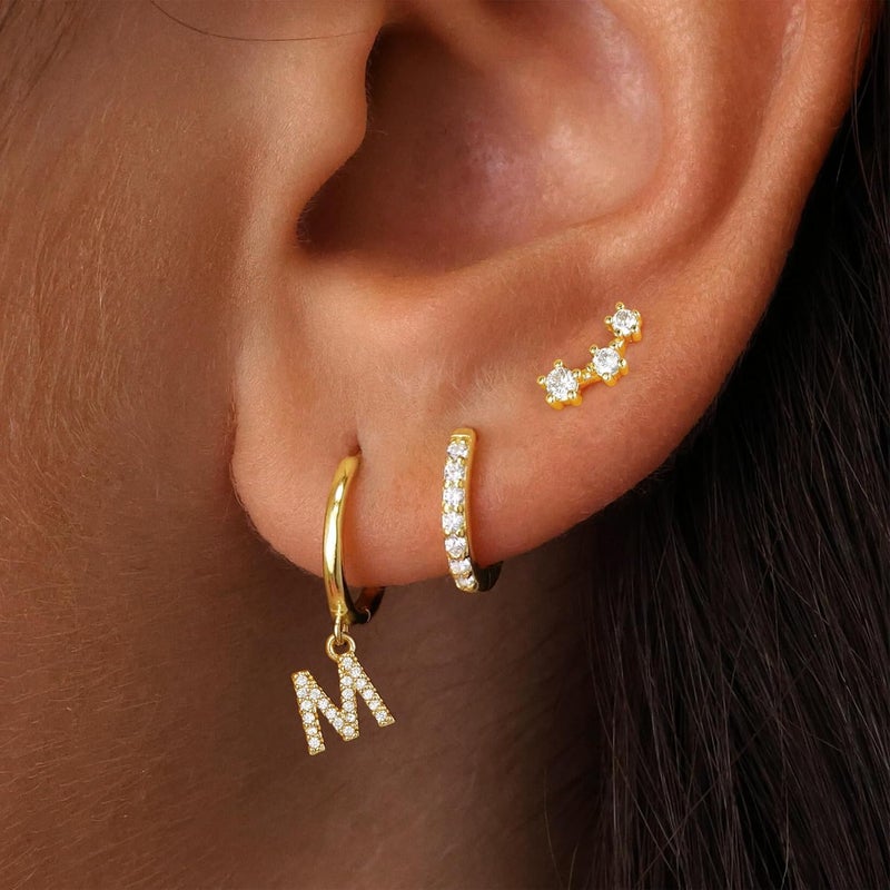 JIAOGE Valentines Day Gifts for Kids Girls - 3 Pairs Gold Earrings for Women Huggie Hoop Earrings for Girls with Initial Dangle Cartilage Earring Studs Hypoallergenic Earring Set for Multiple Piercing - Image 3